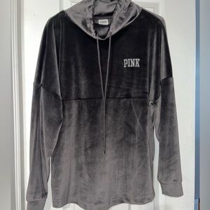 PINK Gray Velour Cowl Neck Sweater